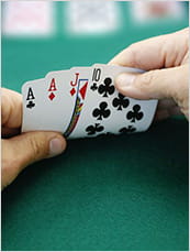 View of players four card hand