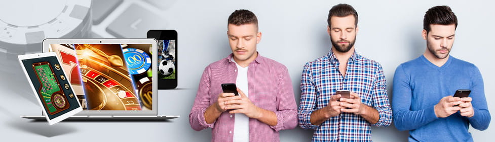 People playing casino games on handheld devices.