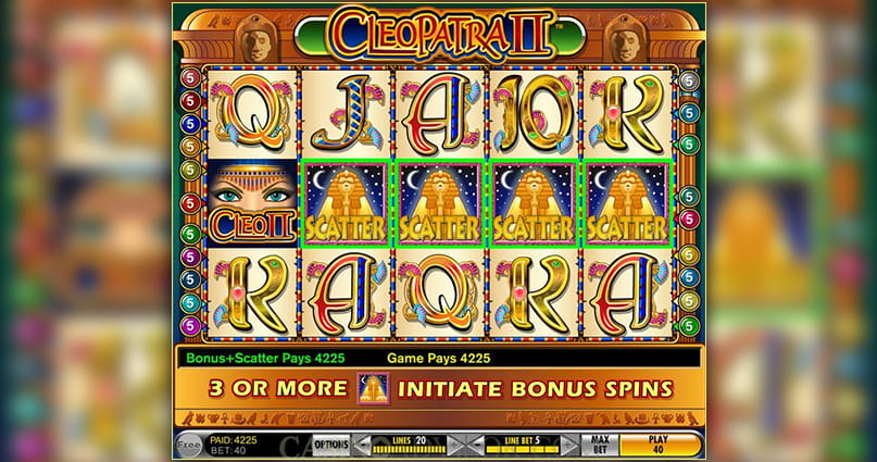 The Cleopatra II slot game in play.