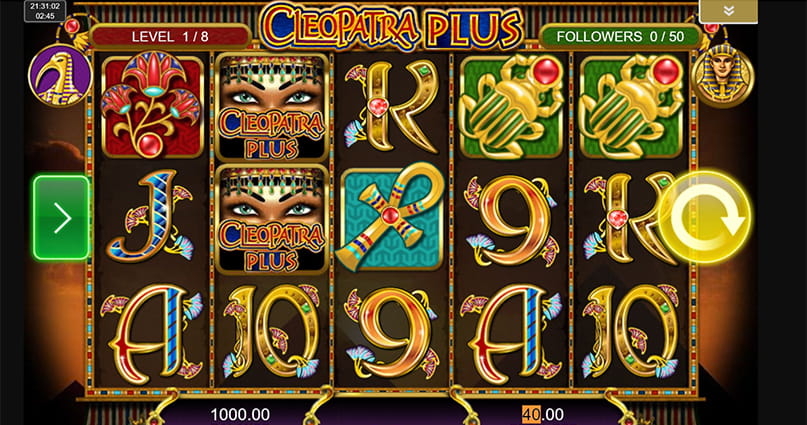 The Cleopatra Plus slot mid-game.