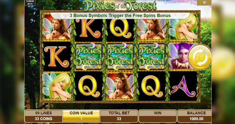 The five-reel, three-row grid of the IGT slot, Pixies of the Forest.