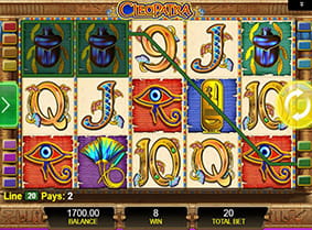 A winning payline in the Cleopatra slot game. 
