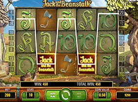 A winning payline with wilds in the Jack and the Beanstalk slot game.