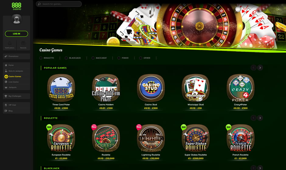 A screenshot of the 888casino website showing a selection of slot games.