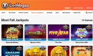 The LeoVegas website screenshot with details on a number of slot games.