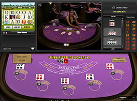 Screenshot of unlimited blackjack, with neverending bet behind at ladbrokes