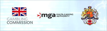 Logos of the UK Gambling Commission, Malta Gaming Authority and the government of Gibraltar