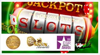 Mascots and logos from popular slot games along with logos from online casino award shows.