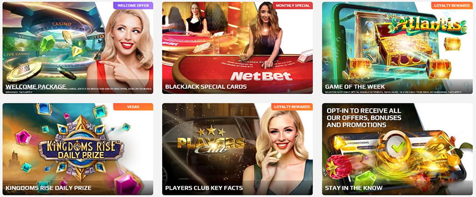 The promotions page at NetBet showing daily and monthly bonus offers.