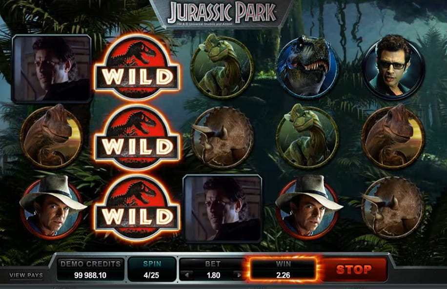A winning payline in the Jurassic Park slot.