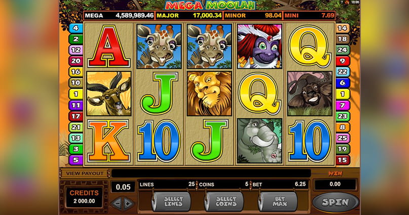 Mega Moolah slot from Microgaming with the African safari theme.