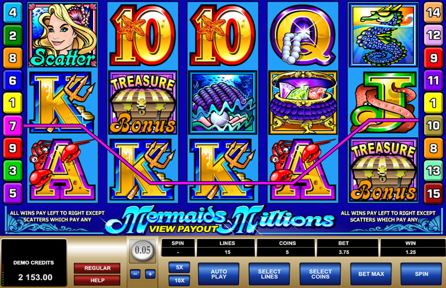 Mermaid Millions slot showing a winning payline.