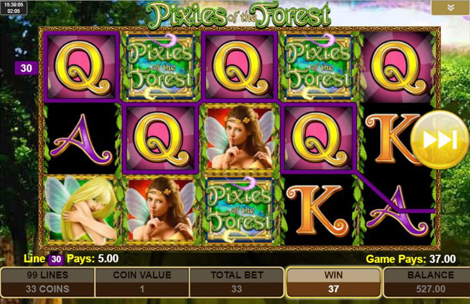 Matching symbols make a winning payline of Q symbols in Pixies of the Forest.