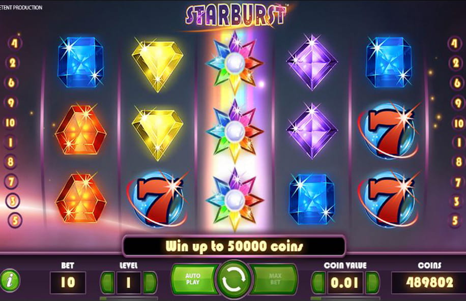 A winning payline from the Starburst slot