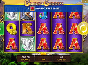 The Golden Goddess slot game in progress.