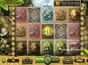 A winning payline in the Gonzo's Quest online slot game.