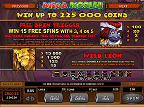 The rules to Mega Moolah as outlined in the slot