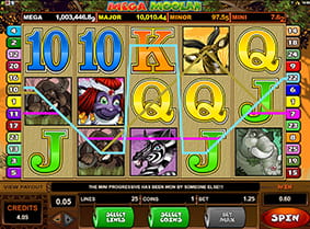 A winning payline for the Mega Moolah slot