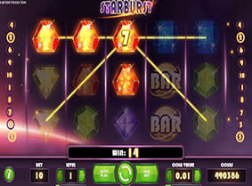 A winning payline in Starburst online slot